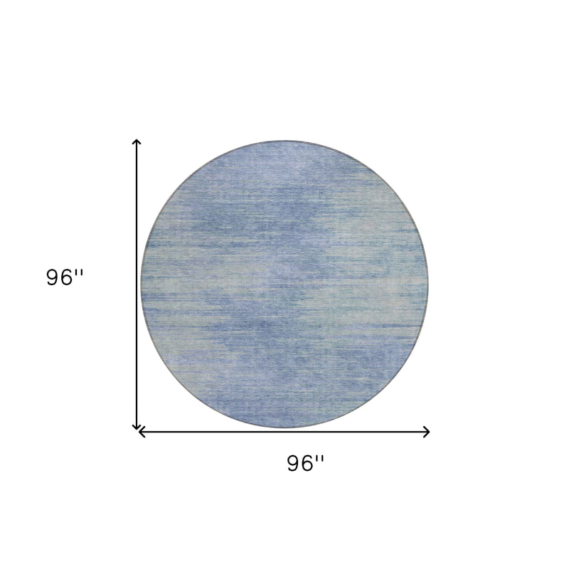 8' Denim Blue And Sky Blue Round Abstract Washable Indoor Outdoor Area Rug