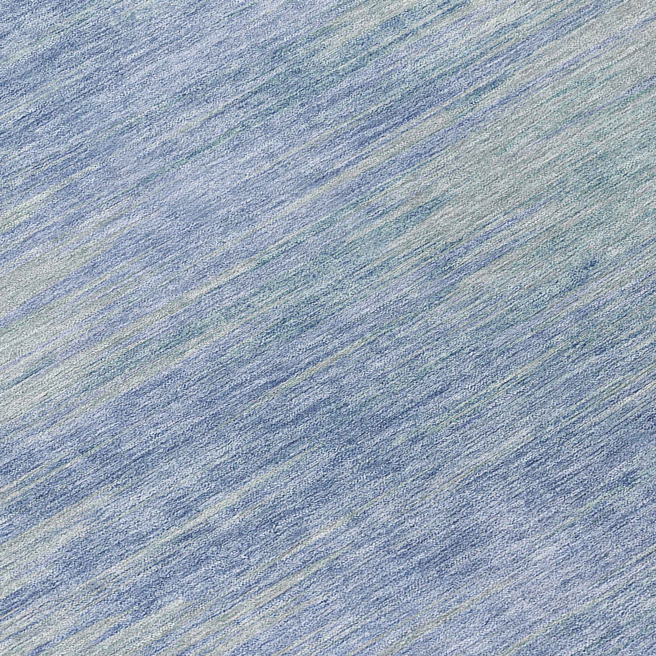 8' Denim Blue And Sky Blue Round Abstract Washable Indoor Outdoor Area Rug