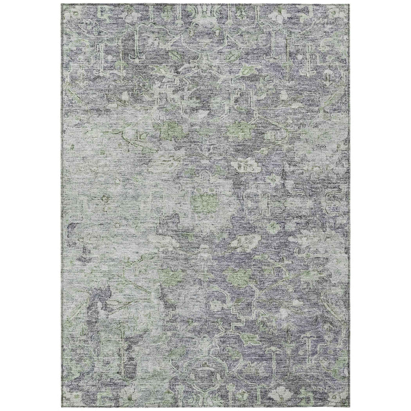 5' X 8' Plum Purple And Olive Green Oriental Washable Indoor Outdoor Area Rug