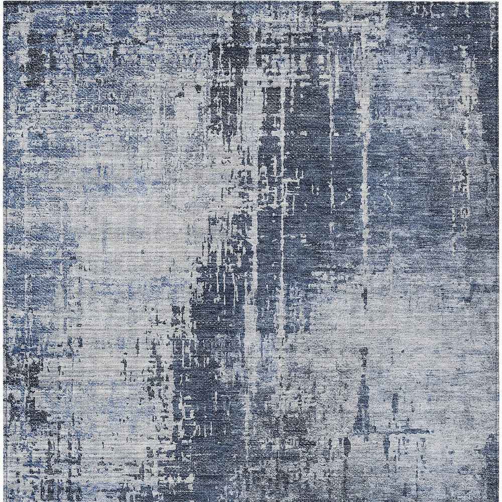 8' X 10' Navy Blue And Sky Blue Abstract Washable Indoor Outdoor Area Rug
