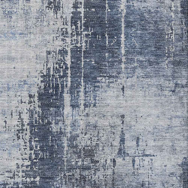 8' X 10' Navy Blue And Sky Blue Abstract Washable Indoor Outdoor Area Rug