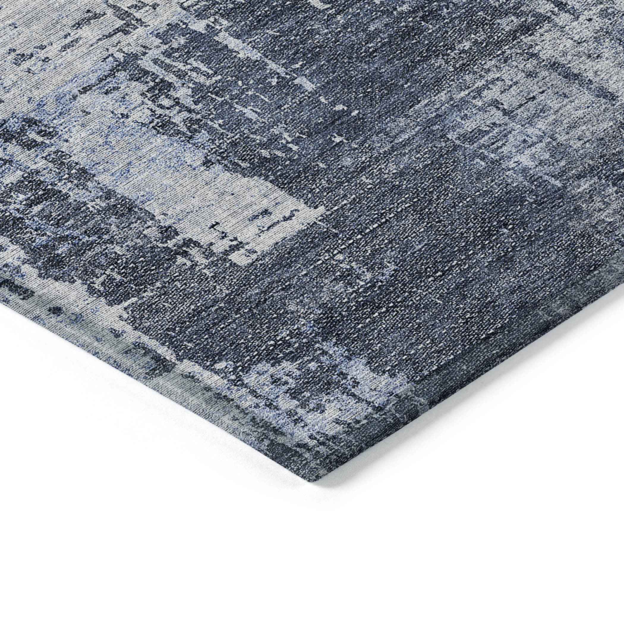 8' X 10' Navy Blue And Sky Blue Abstract Washable Indoor Outdoor Area Rug