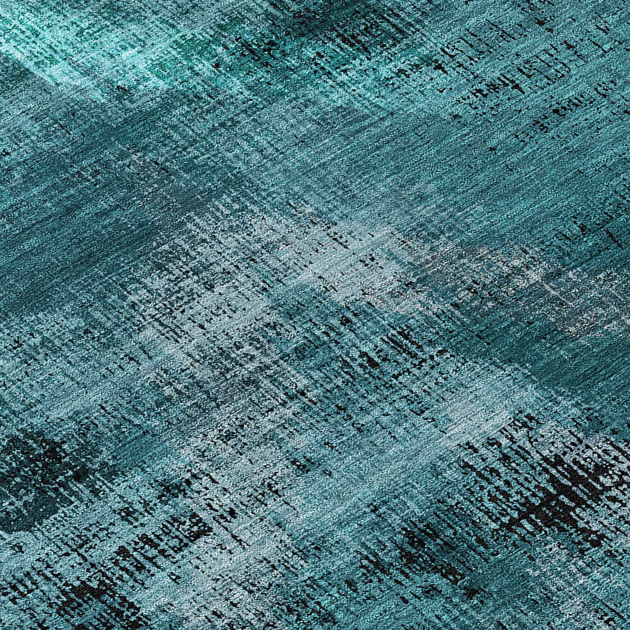 8' Teal Blue Aqua And Gray Round Abstract Washable Indoor Outdoor Area Rug
