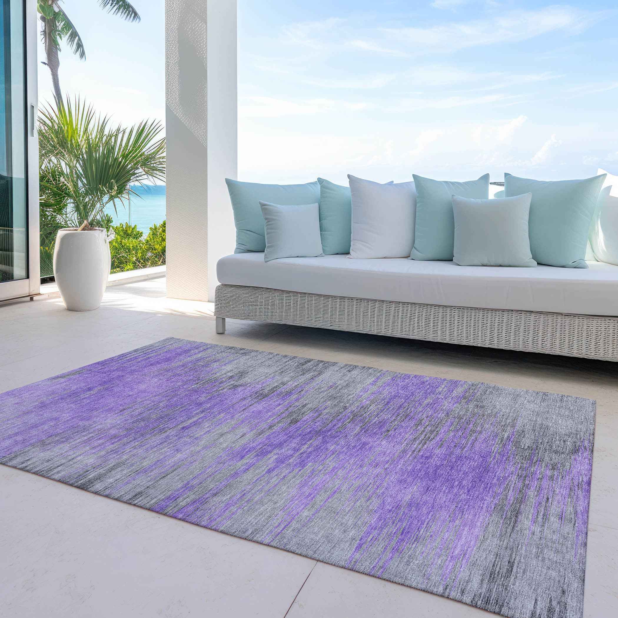 10' X 14' Purple Gray And Charcoal Abstract Washable Indoor Outdoor Area Rug