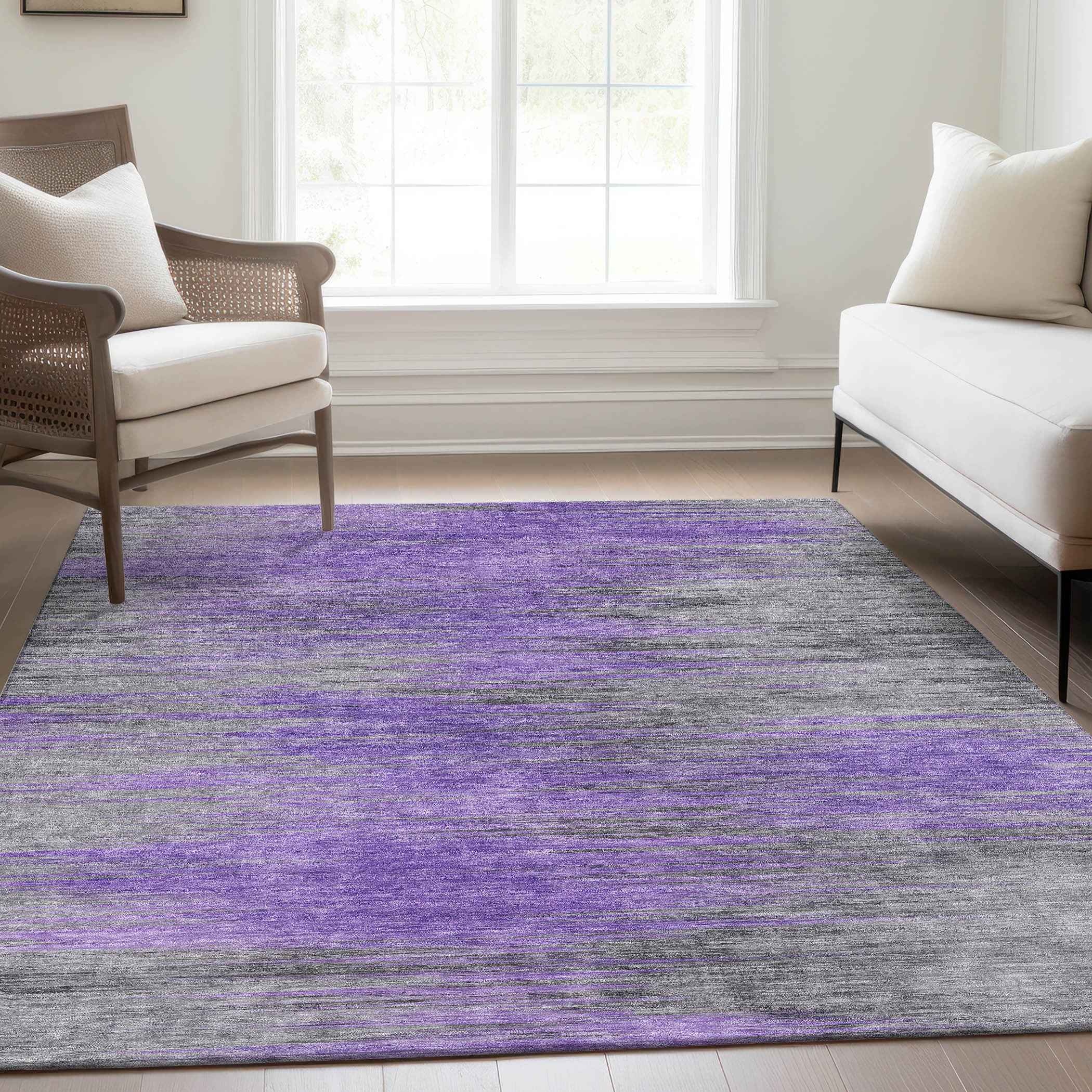 3' X 5' Purple Gray And Charcoal Abstract Washable Indoor Outdoor Area Rug