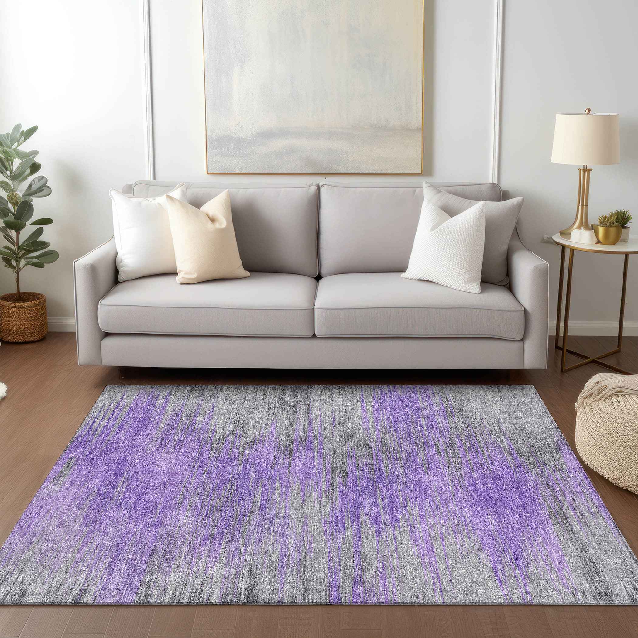 3' X 5' Purple Gray And Charcoal Abstract Washable Indoor Outdoor Area Rug