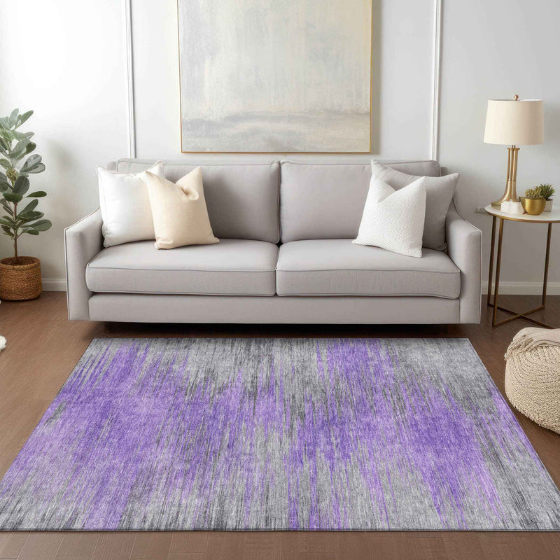 3' X 5' Purple Gray And Charcoal Abstract Washable Indoor Outdoor Area Rug