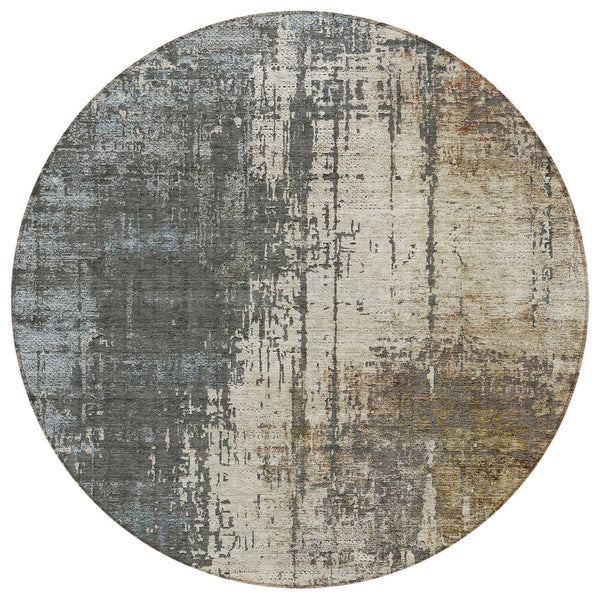 8' Beige Brown And Gray Round Abstract Washable Indoor Outdoor Area Rug
