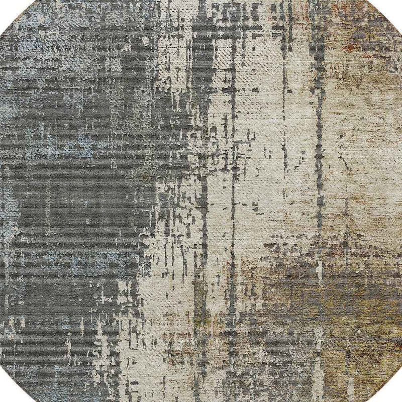 8' Beige Brown And Gray Round Abstract Washable Indoor Outdoor Area Rug