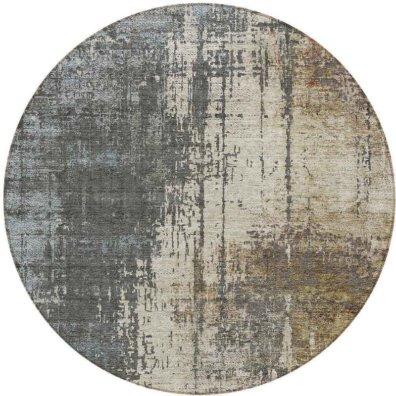 8' Beige Brown And Gray Round Abstract Washable Indoor Outdoor Area Rug