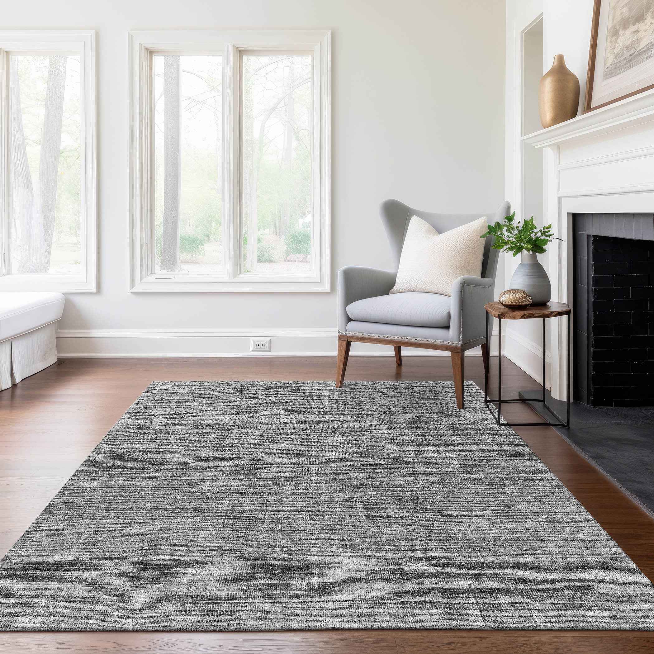 8' X 10' Gray And Charcoal Southwestern Washable Indoor Outdoor Area Rug