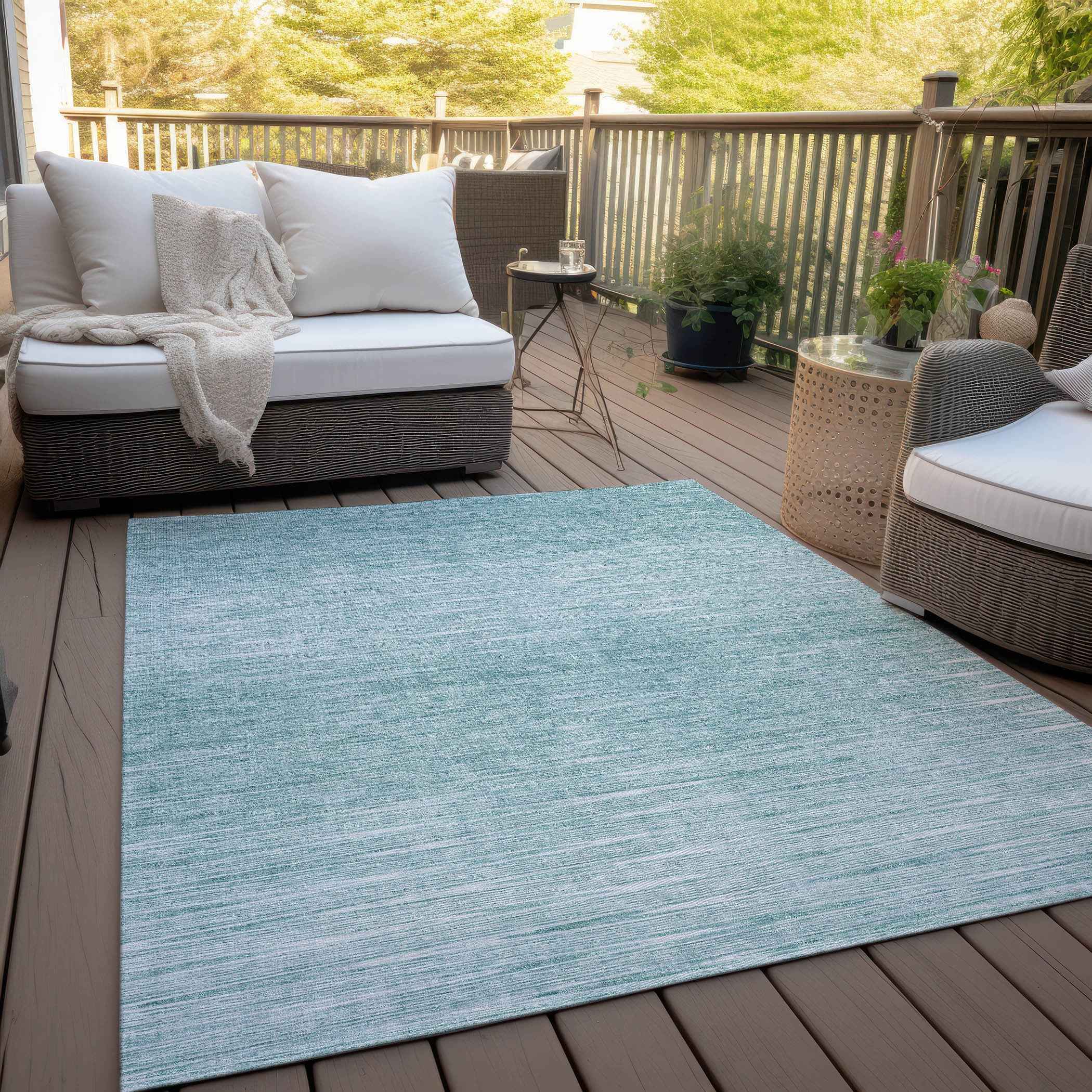 5' X 8' Aqua And Ivory Abstract Washable Indoor Outdoor Area Rug