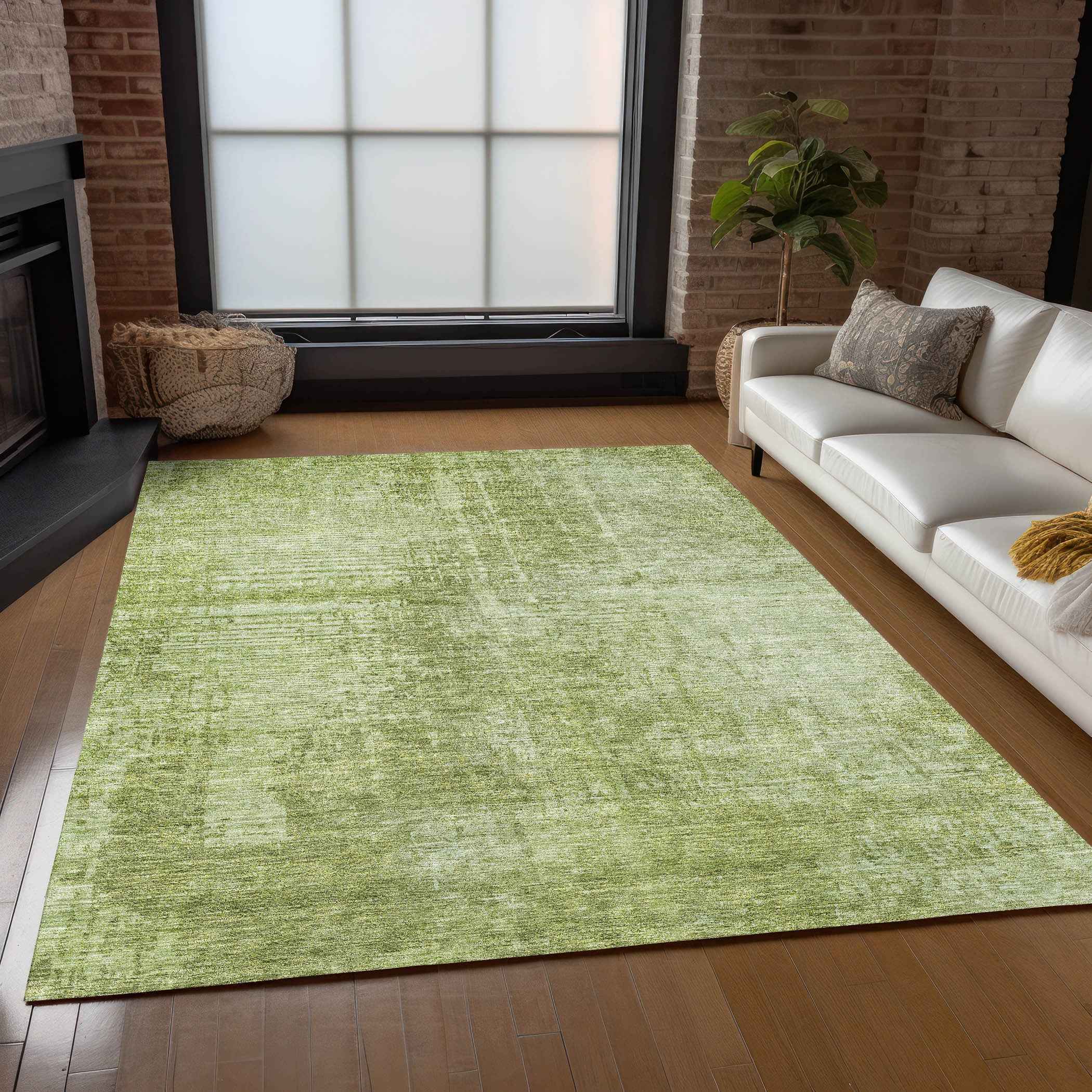 3' X 5' Sage And Green Abstract Washable Indoor Outdoor Area Rug