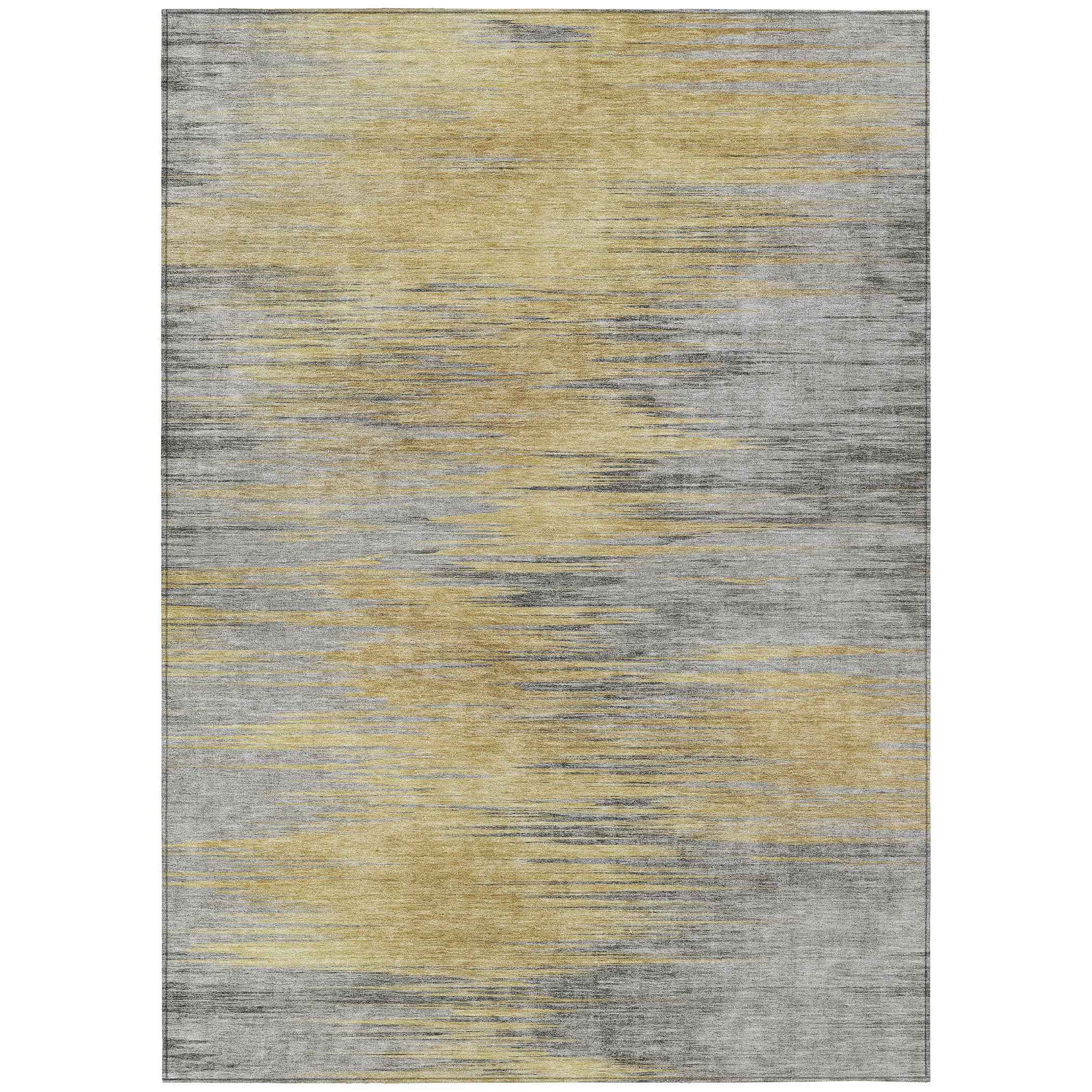 10' X 14' Gold Gray And Charcoal Abstract Washable Indoor Outdoor Area Rug
