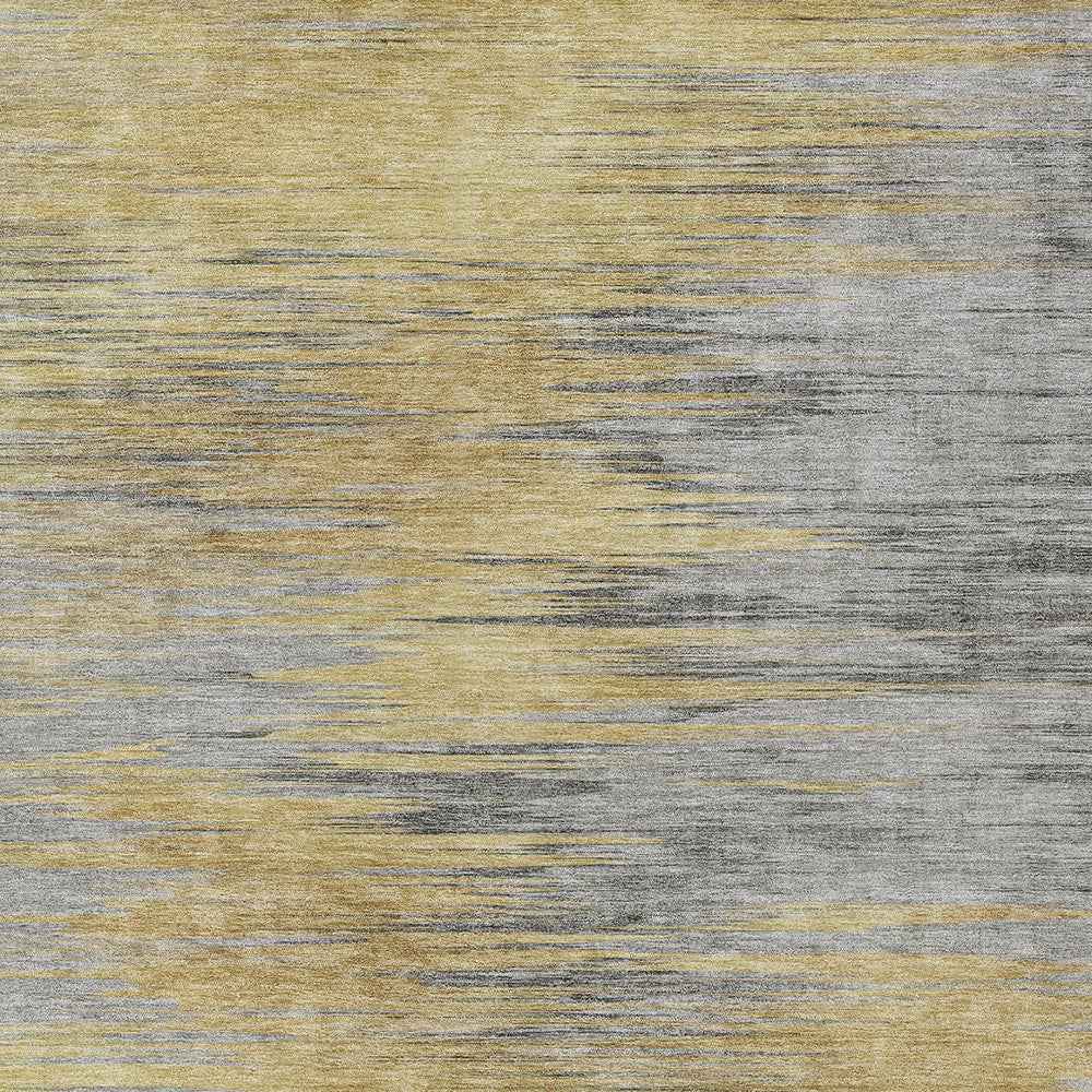 10' X 14' Gold Gray And Charcoal Abstract Washable Indoor Outdoor Area Rug