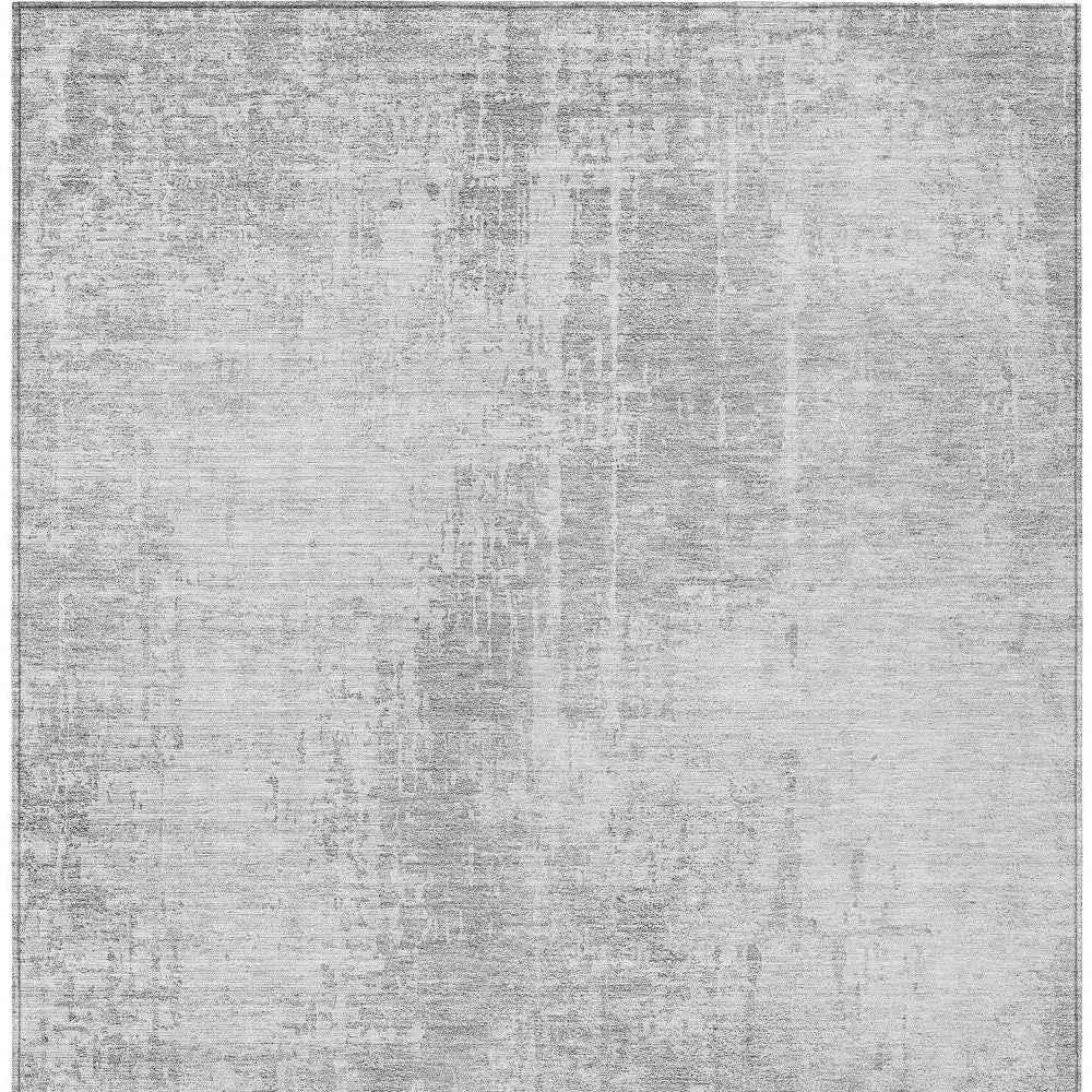 8' X 10' Silver And Gray Abstract Washable Indoor Outdoor Area Rug