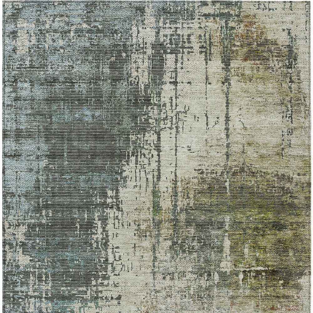 5' X 8' Sage Beige And Brown Abstract Washable Indoor Outdoor Area Rug