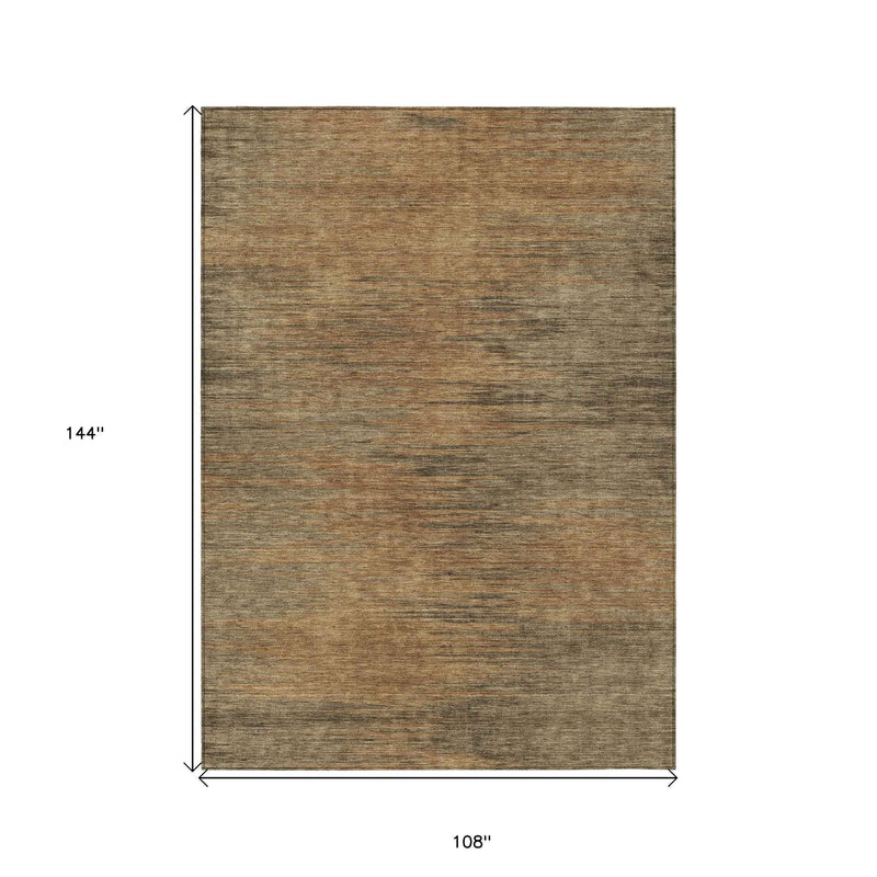 9' X 12' Terra Cotta Brown And Copper Abstract Washable Indoor Outdoor Area Rug