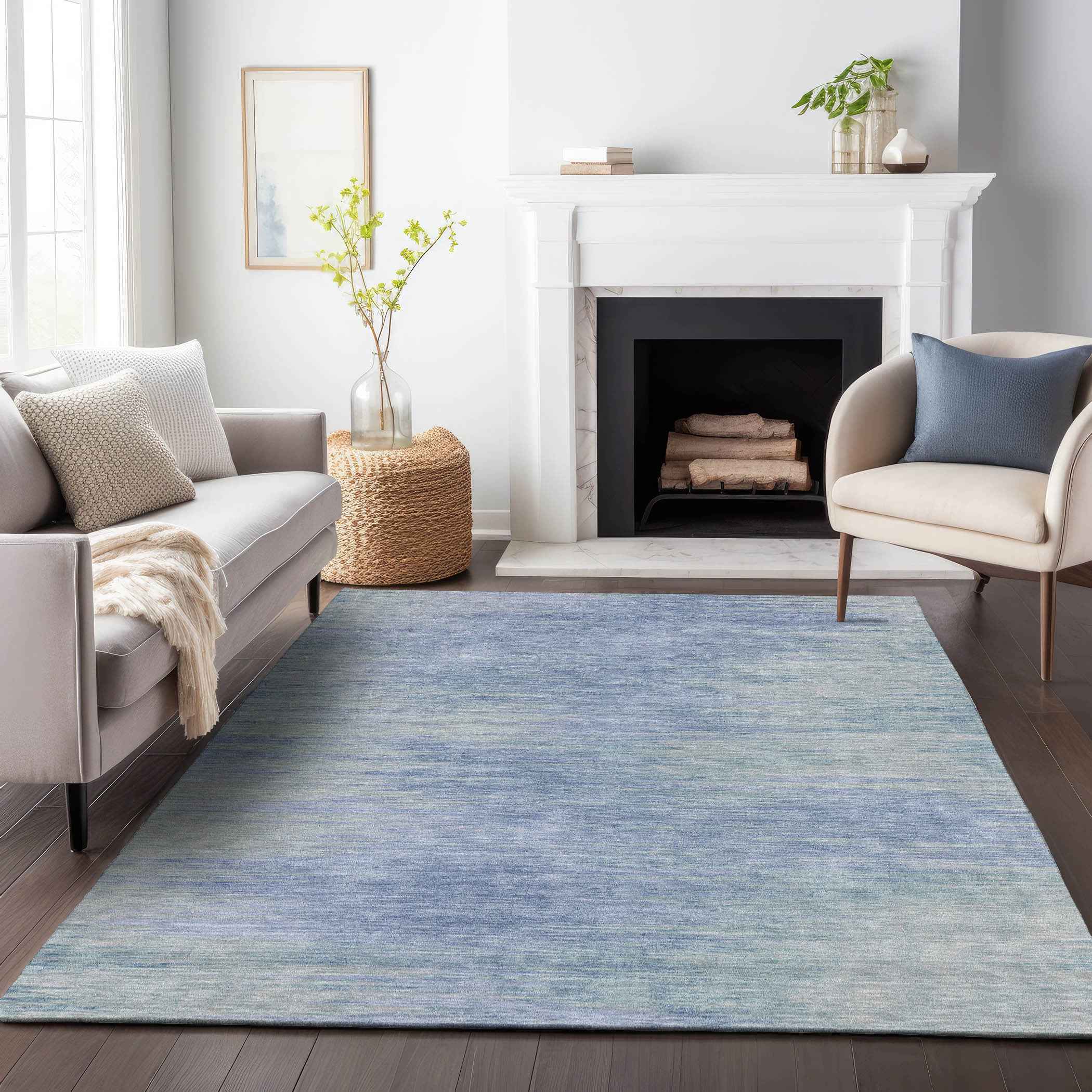 10' X 14' Denim Blue And Sky Blue Abstract Washable Indoor Outdoor Area Rug