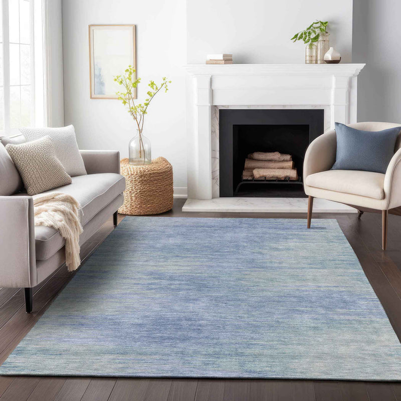 10' X 14' Denim Blue And Sky Blue Abstract Washable Indoor Outdoor Area Rug