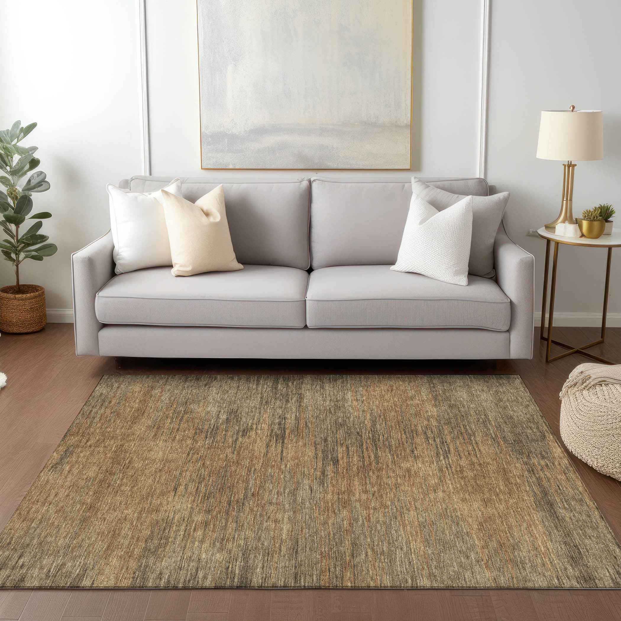 9' X 12' Terra Cotta Brown And Copper Abstract Washable Indoor Outdoor Area Rug