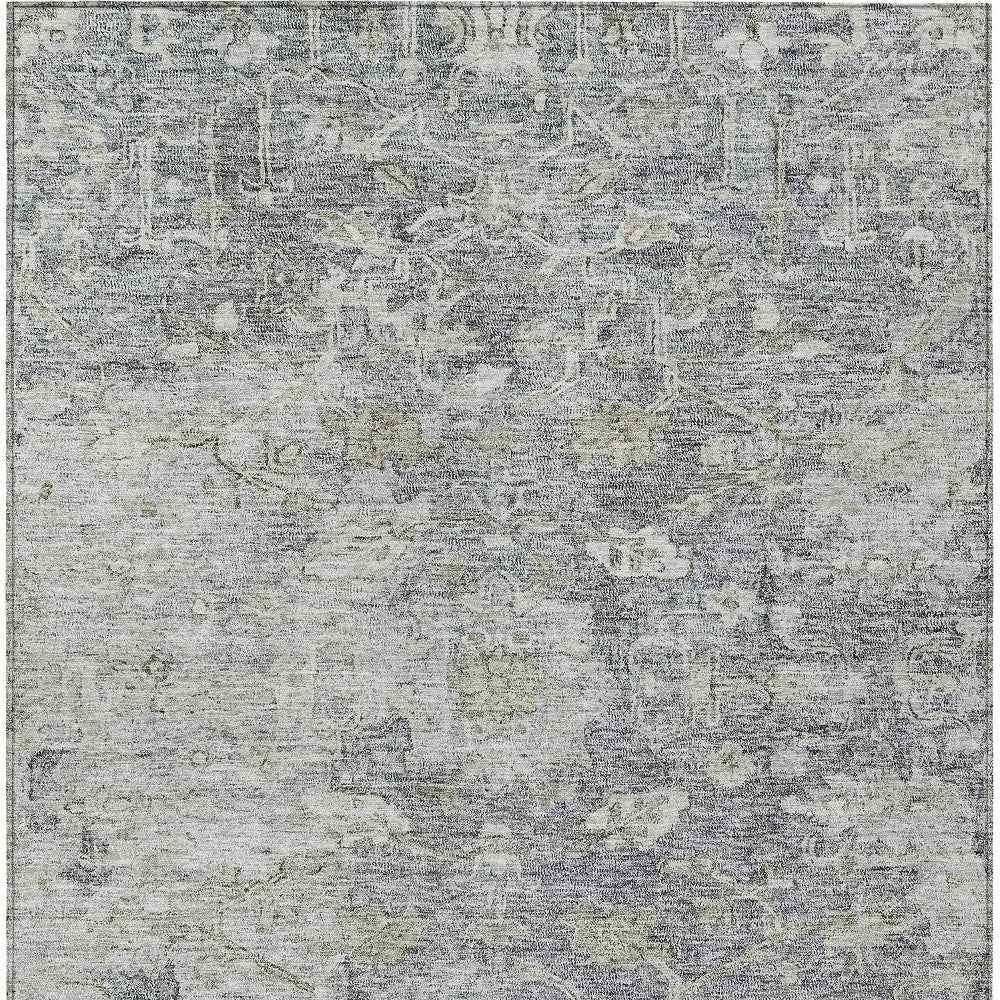8' X 10' Gray Beige And Charcoal Oriental Washable Indoor Outdoor Area Rug