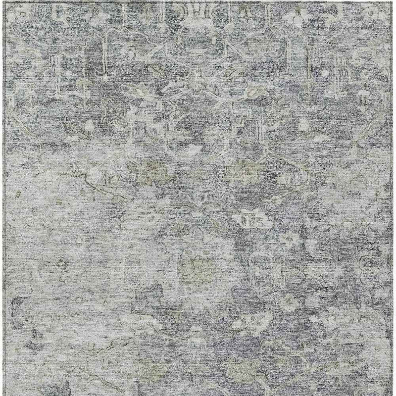 8' X 10' Gray Beige And Charcoal Oriental Washable Indoor Outdoor Area Rug