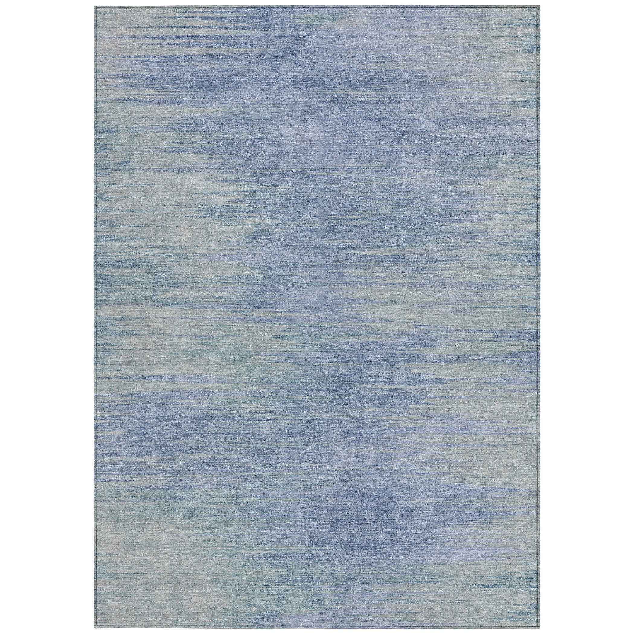 5' X 8' Denim Blue And Sky Blue Abstract Washable Indoor Outdoor Area Rug