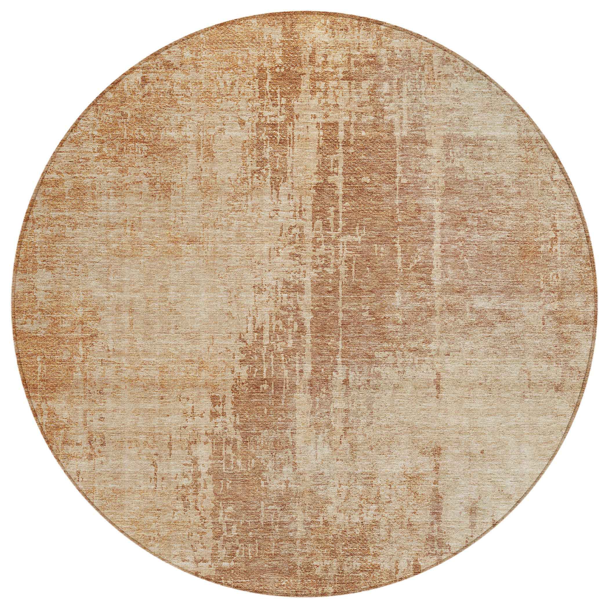 8' Terra Cotta And Copper Round Abstract Washable Indoor Outdoor Area Rug