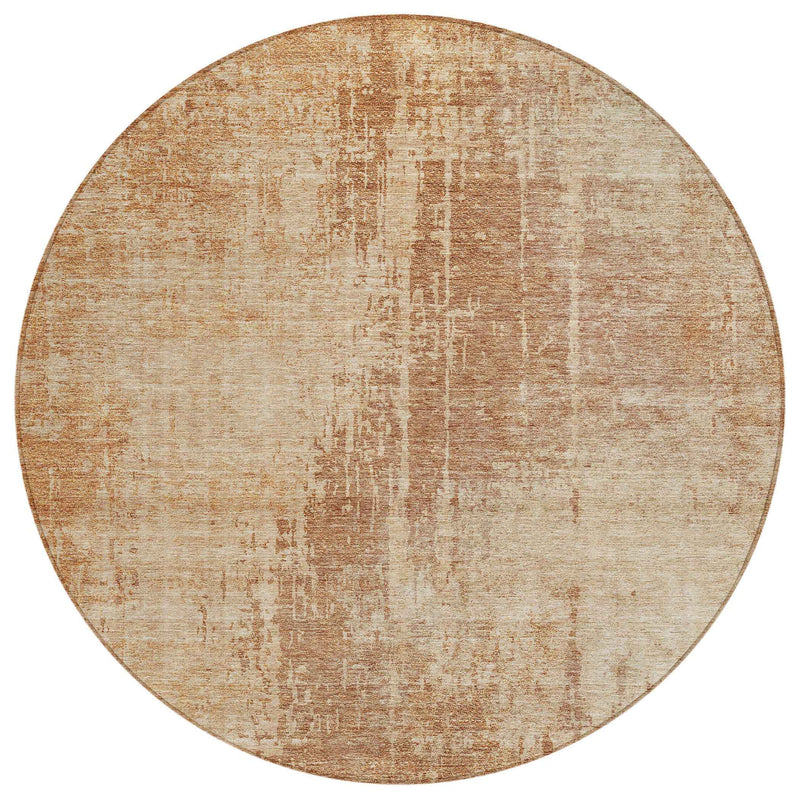 8' Terra Cotta And Copper Round Abstract Washable Indoor Outdoor Area Rug