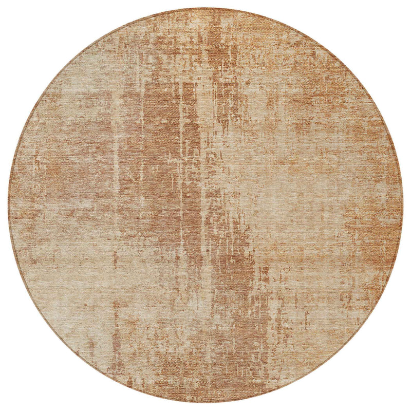 8' Terra Cotta And Copper Round Abstract Washable Indoor Outdoor Area Rug