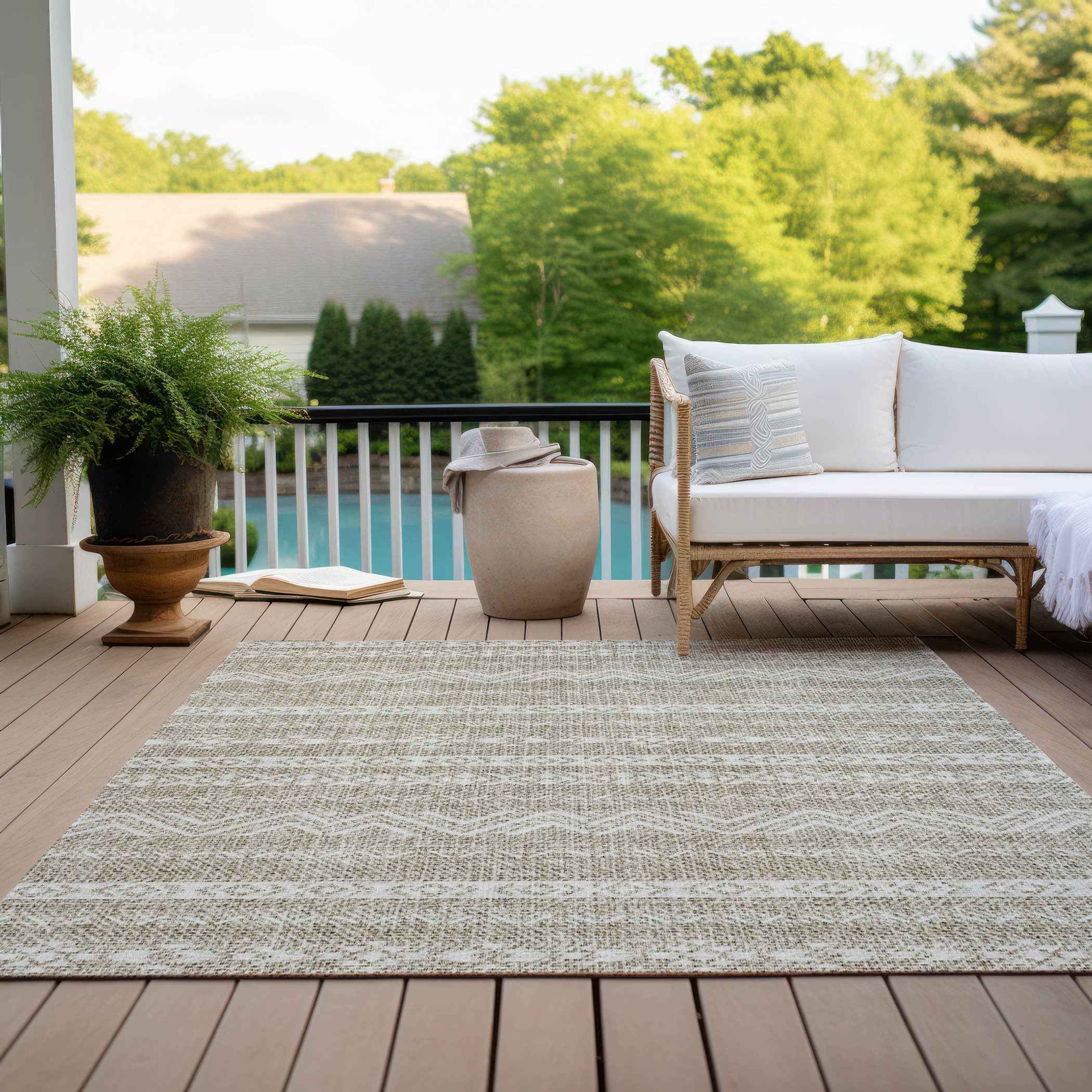 5' X 8' Beige And Ivory Southwestern Washable Indoor Outdoor Area Rug