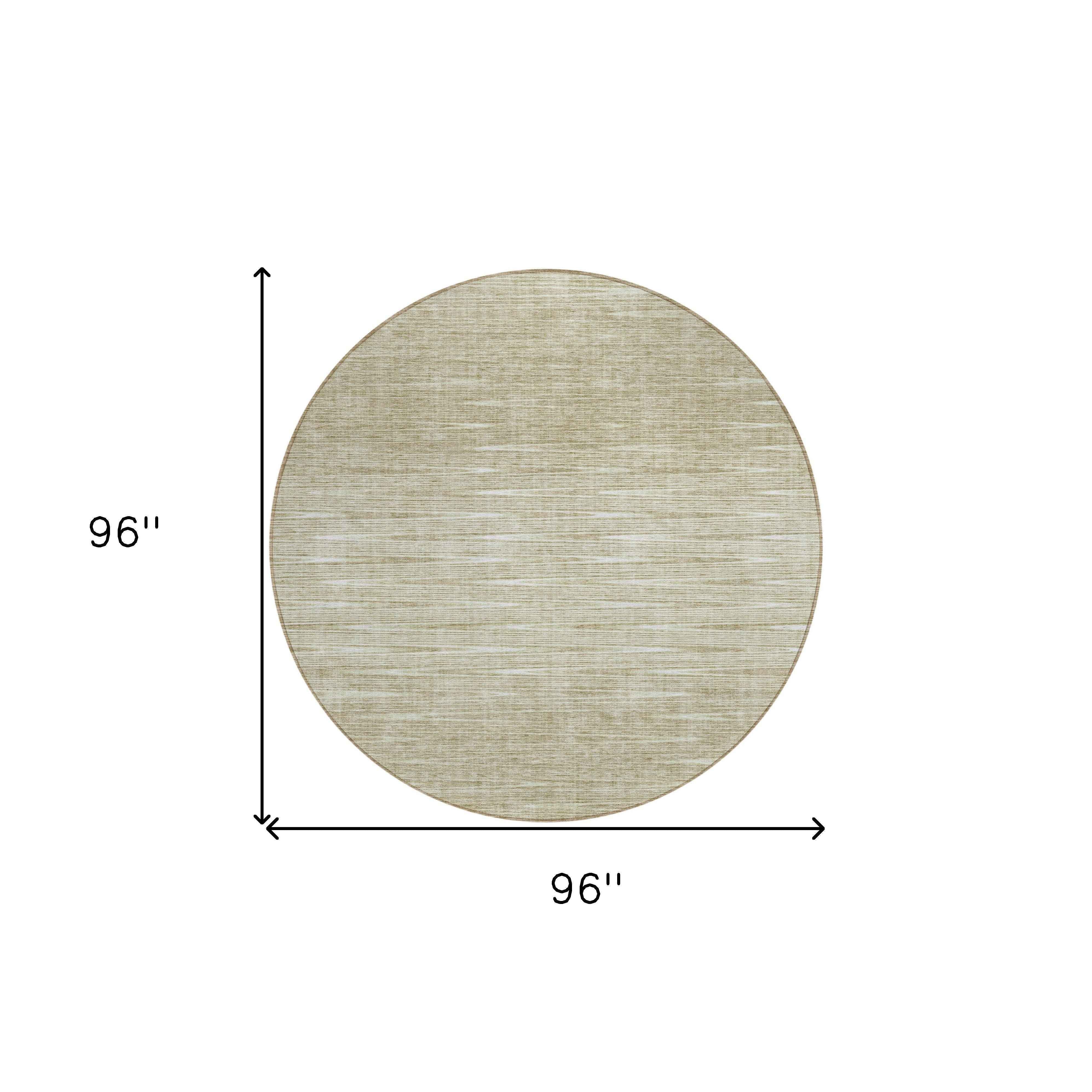8' Khaki And Beige Round Abstract Washable Indoor Outdoor Area Rug