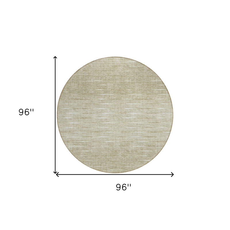 8' Khaki And Beige Round Abstract Washable Indoor Outdoor Area Rug