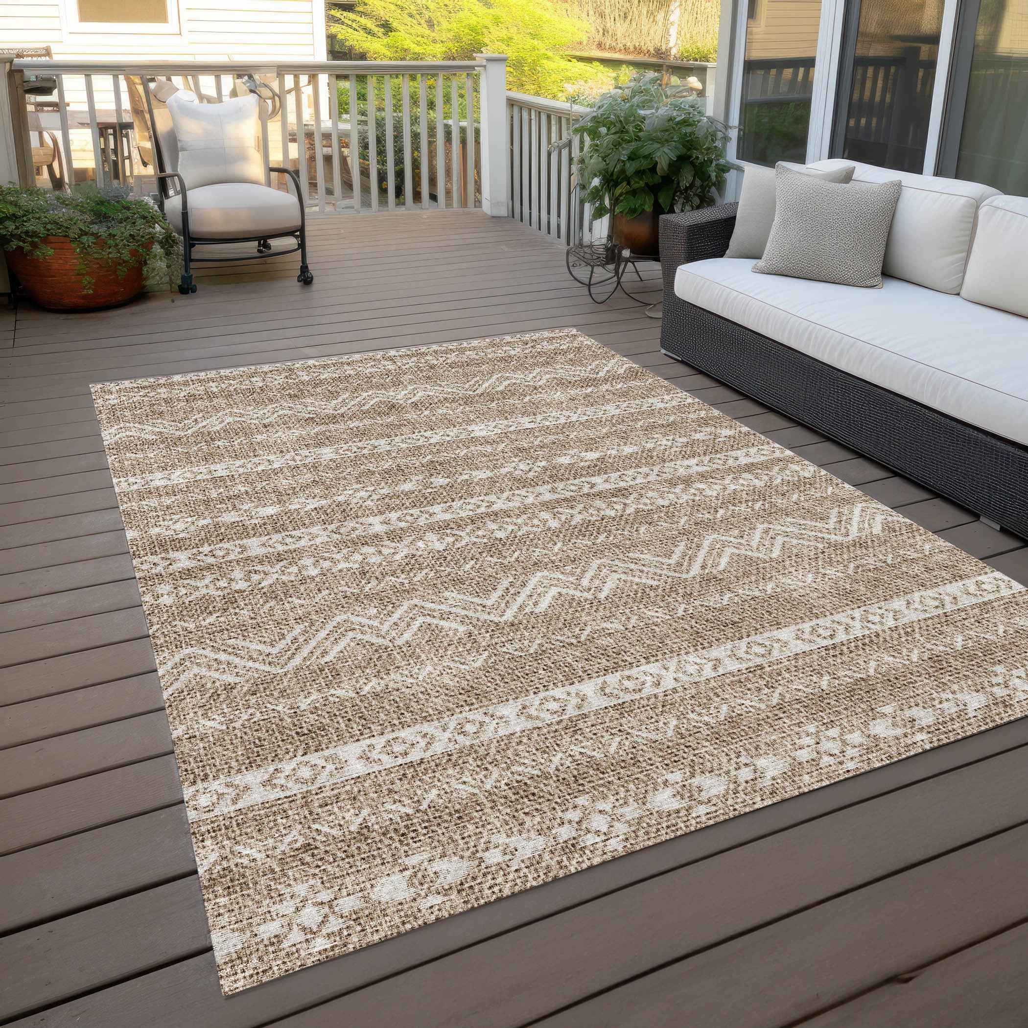 3' X 5' Brown And Beige Southwestern Washable Indoor Outdoor Area Rug