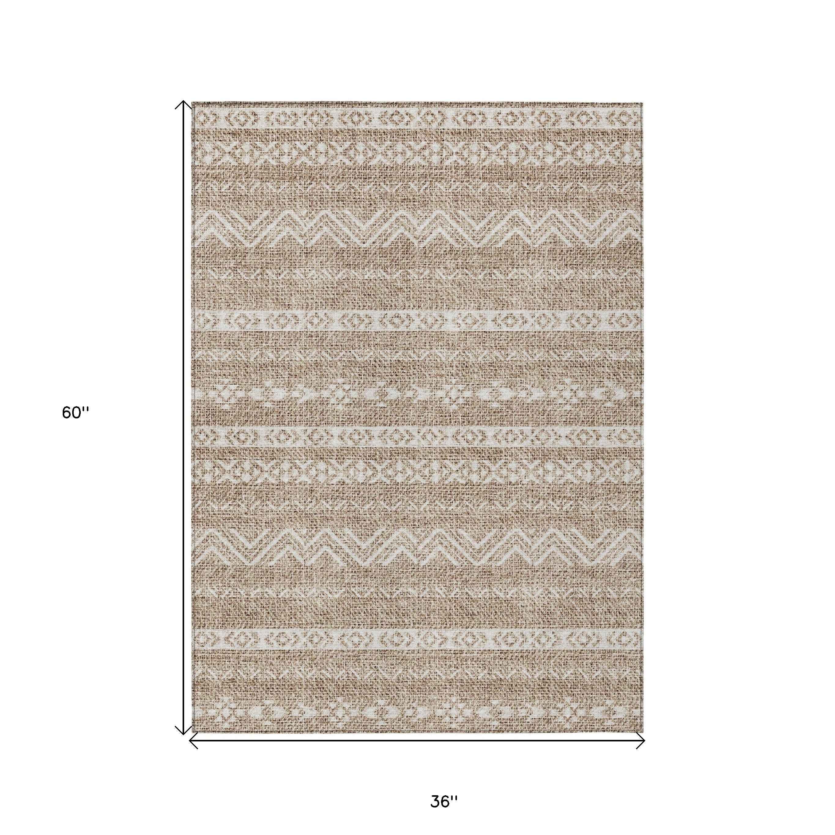 3' X 5' Brown And Beige Southwestern Washable Indoor Outdoor Area Rug