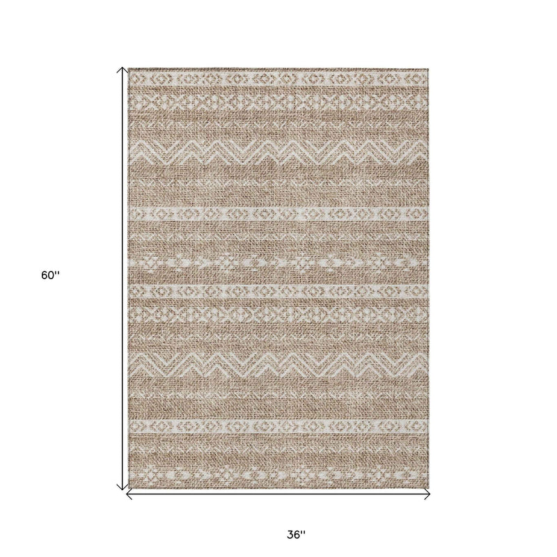 3' X 5' Brown And Beige Southwestern Washable Indoor Outdoor Area Rug