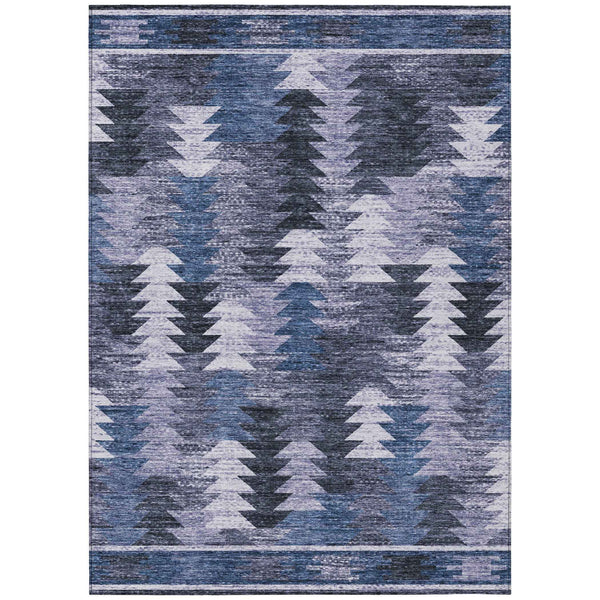 10' X 14' Navy Blue And Sky Blue Southwestern Washable Indoor Outdoor Area Rug
