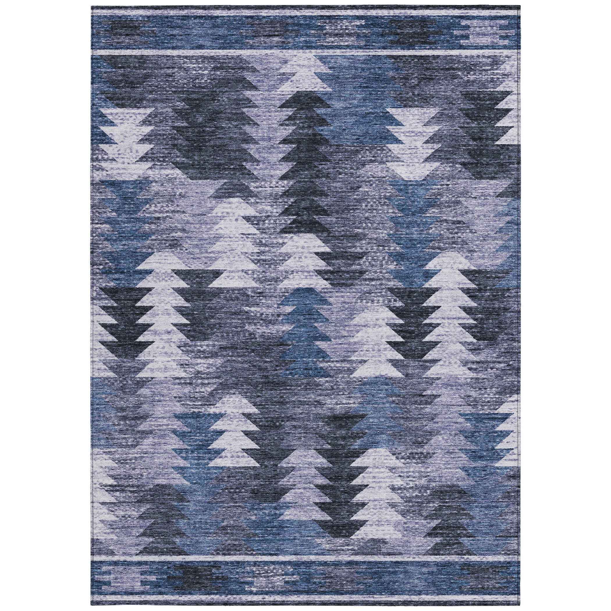 10' X 14' Navy Blue And Sky Blue Southwestern Washable Indoor Outdoor Area Rug