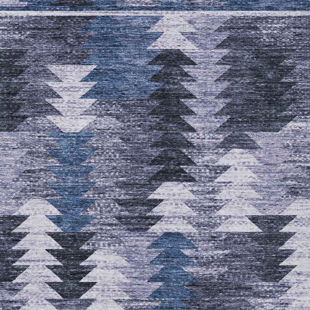 10' X 14' Navy Blue And Sky Blue Southwestern Washable Indoor Outdoor Area Rug