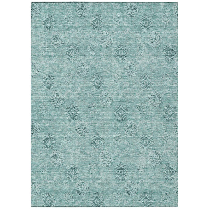 3' X 5' Teal Blue And Ivory Floral Washable Indoor Outdoor Area Rug