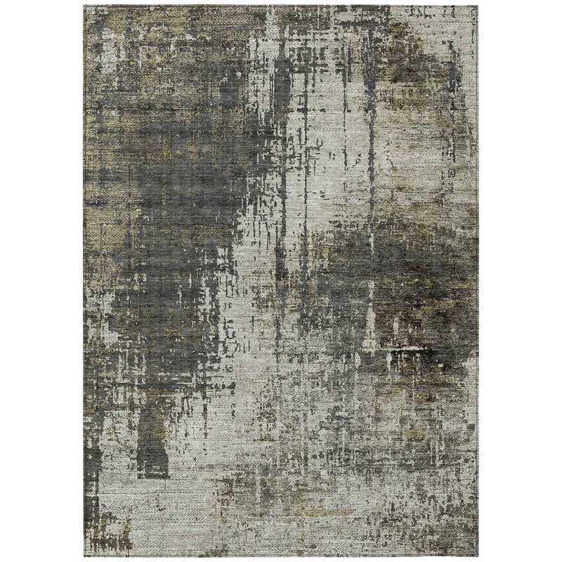 8' X 10' Taupe Beige And Olive Green Abstract Washable Indoor Outdoor Area Rug