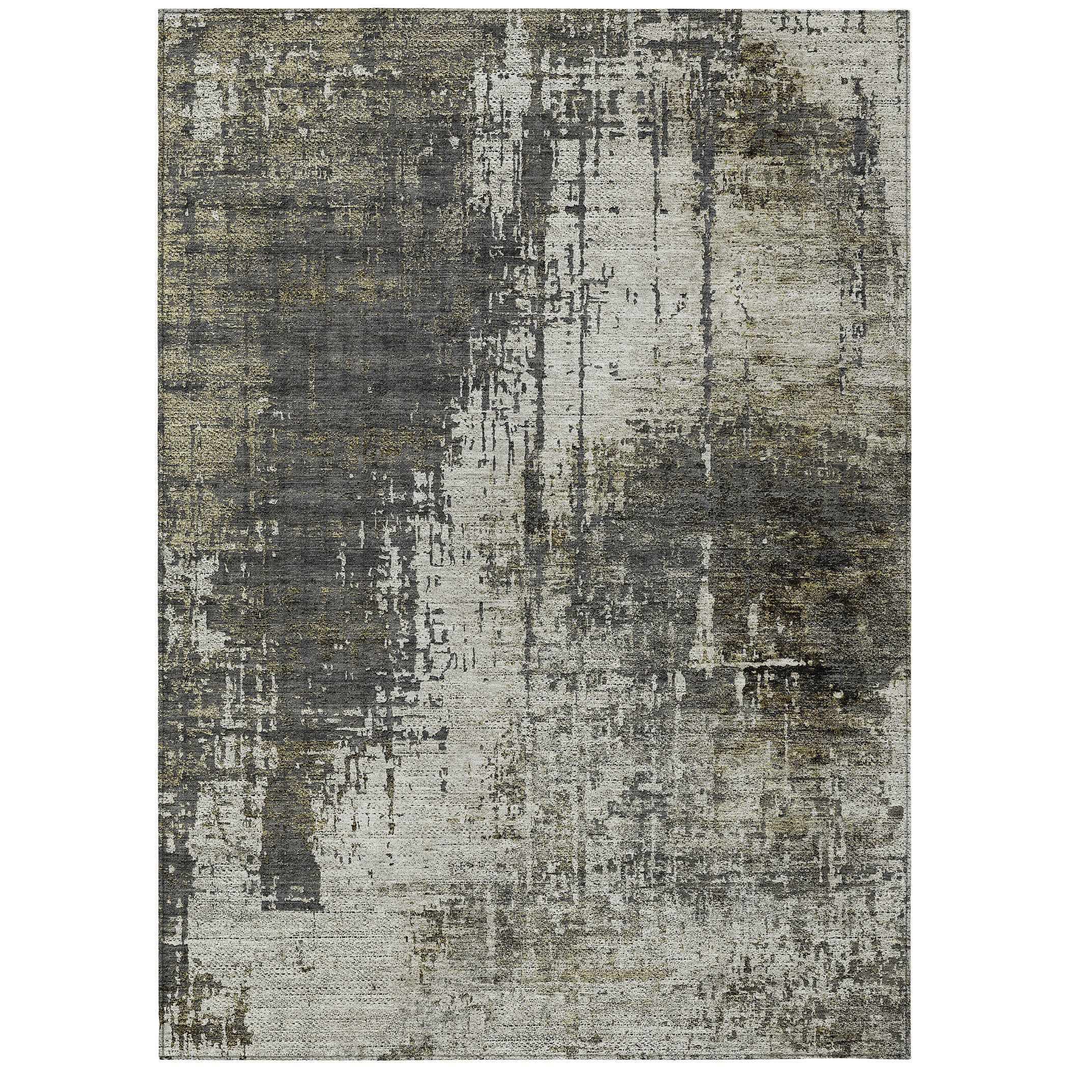 3' X 5' Taupe Beige And Olive Green Abstract Washable Indoor Outdoor Area Rug