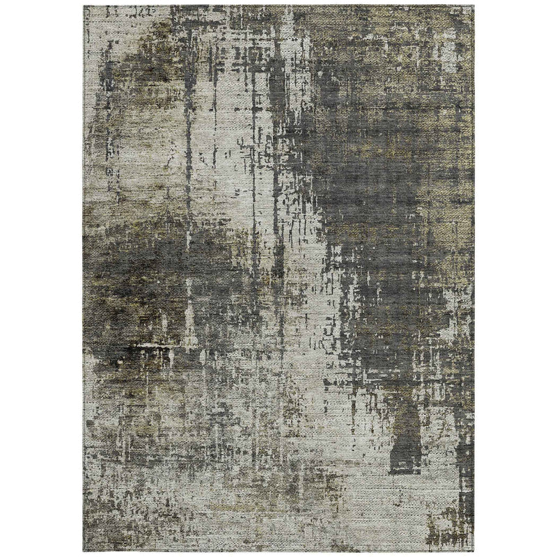 3' X 5' Taupe Beige And Olive Green Abstract Washable Indoor Outdoor Area Rug