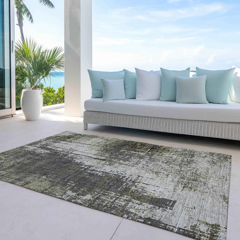 5' X 8' Taupe Beige And Olive Green Abstract Washable Indoor Outdoor Area Rug