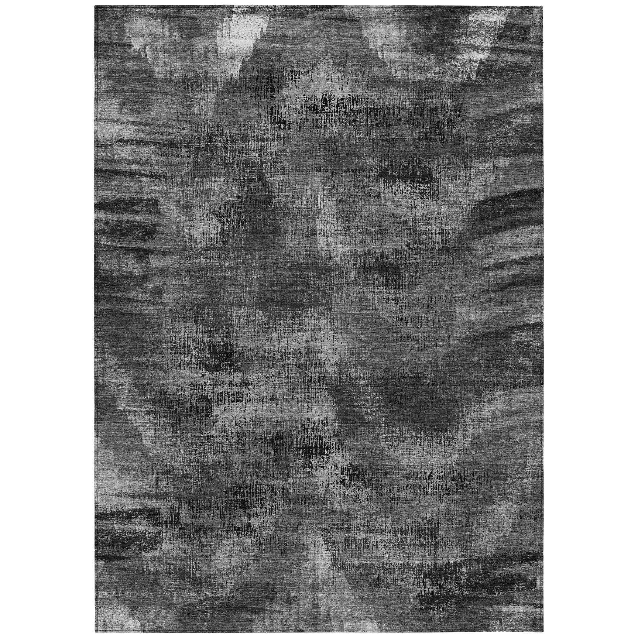 10' X 14' Gray Charcoal And Silver Abstract Washable Indoor Outdoor Area Rug