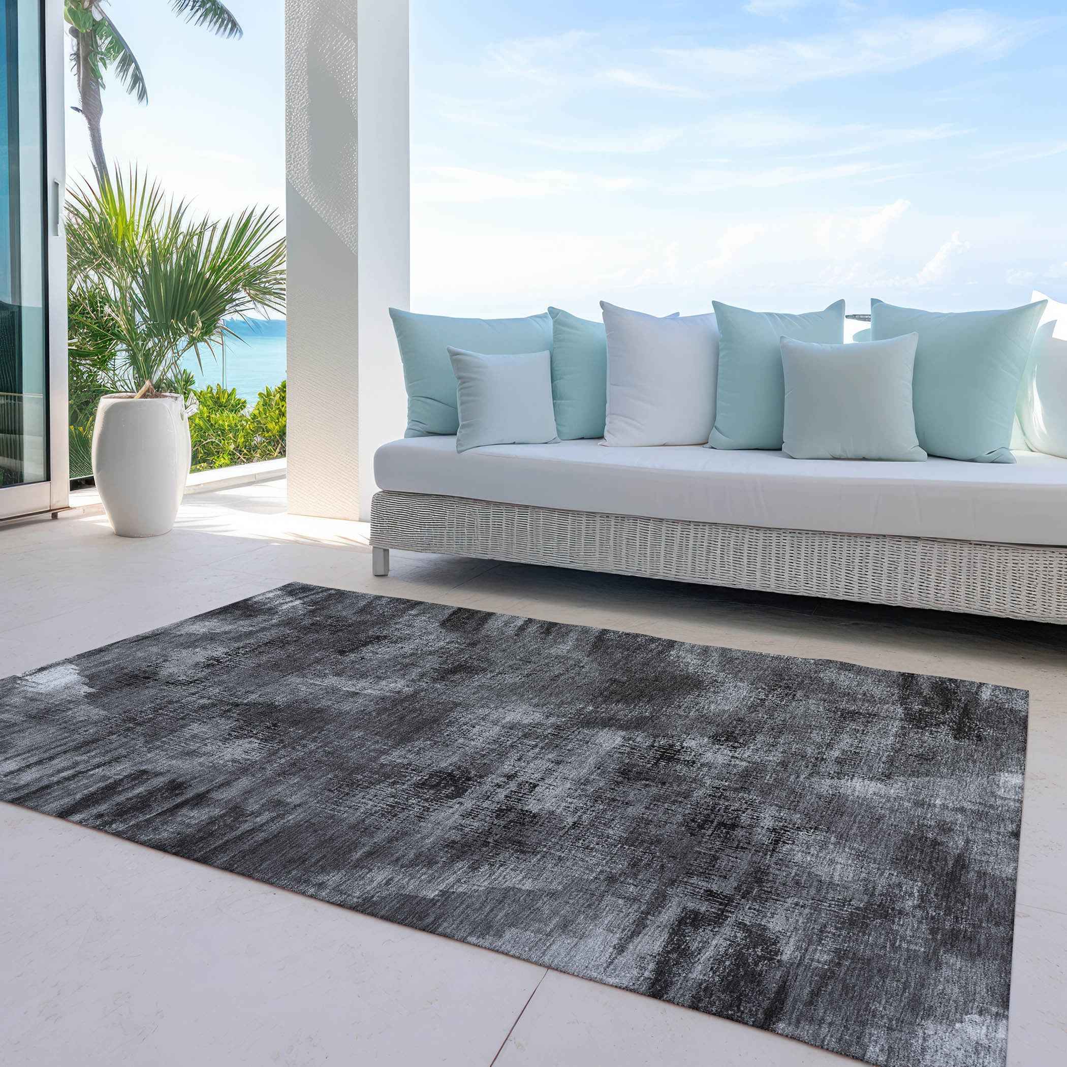 10' X 14' Gray Charcoal And Silver Abstract Washable Indoor Outdoor Area Rug