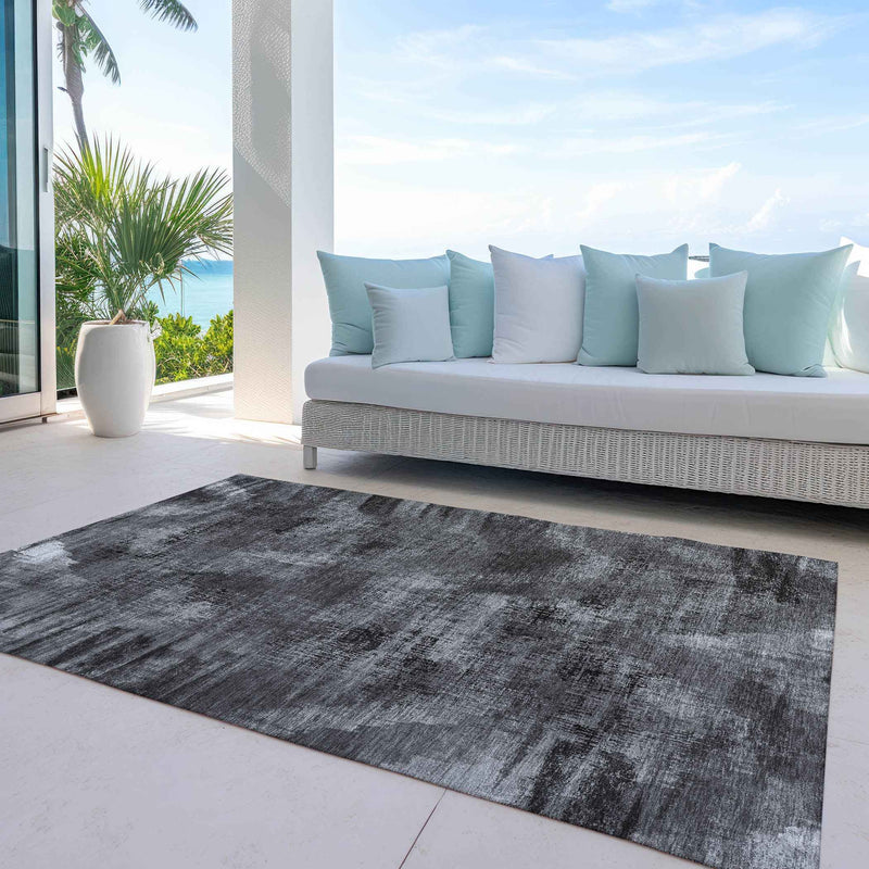 10' X 14' Gray Charcoal And Silver Abstract Washable Indoor Outdoor Area Rug