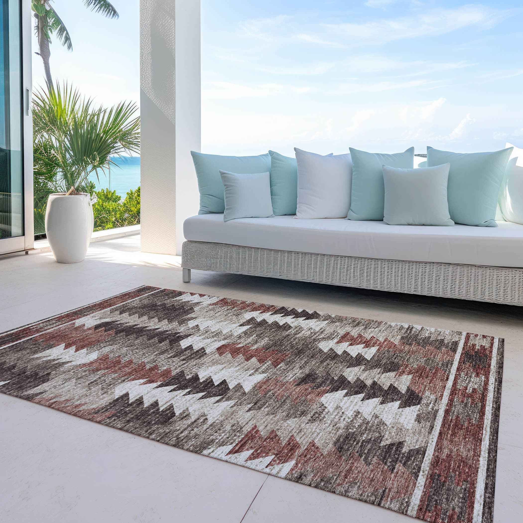 10' X 14' Brown And Ivory Southwestern Washable Indoor Outdoor Area Rug