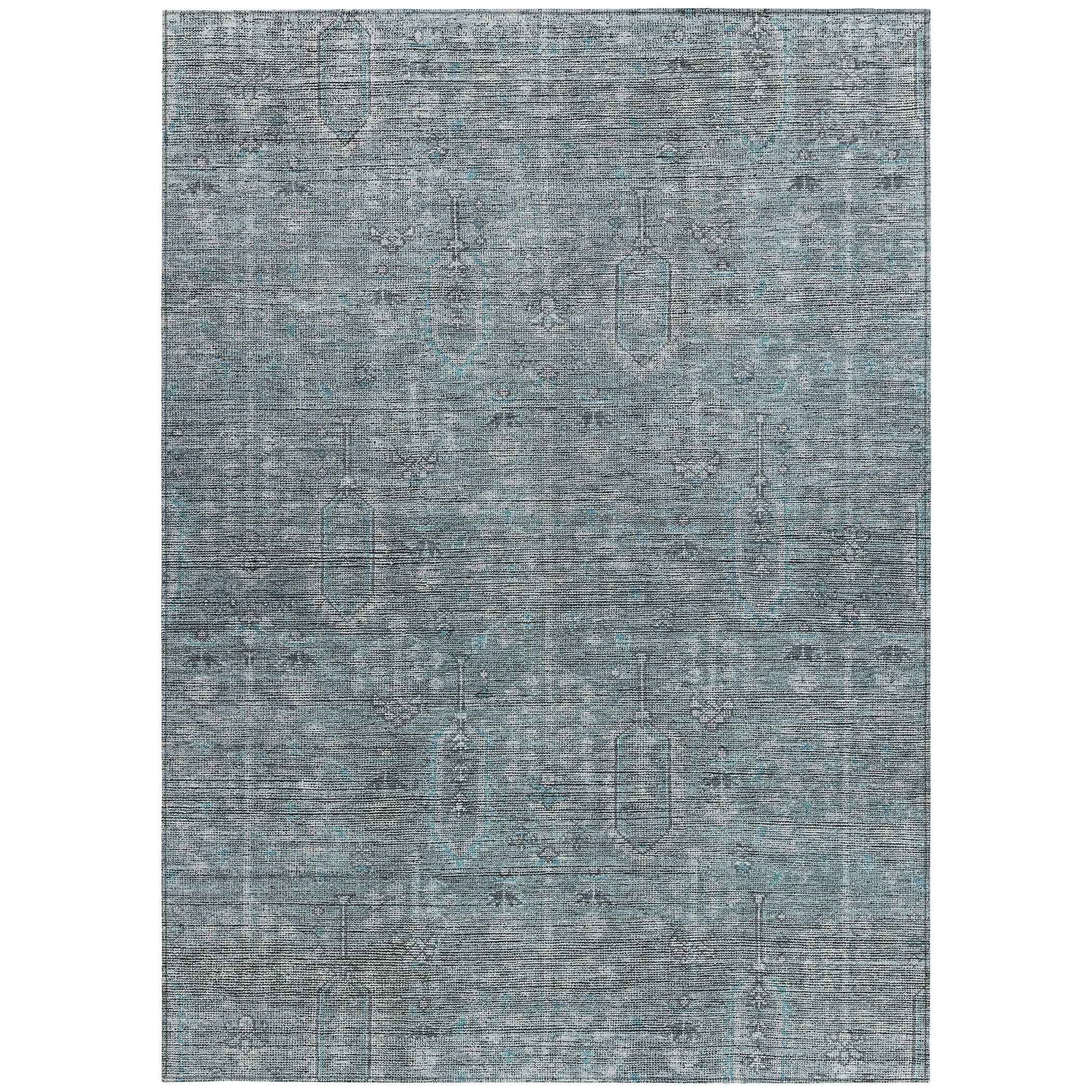 8' X 10' Teal Blue And Gray Southwestern Washable Indoor Outdoor Area Rug